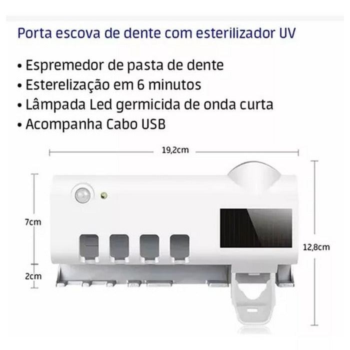 Suporte para Escova de Dentes com Esterilizador UV e Distribuidor Automático de Creme Dental