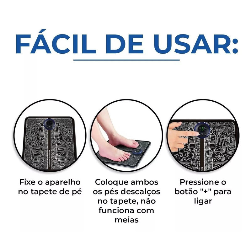 Massageador Relaxante Recarregável Para Pés e Pernas - Tapete Terapêutico