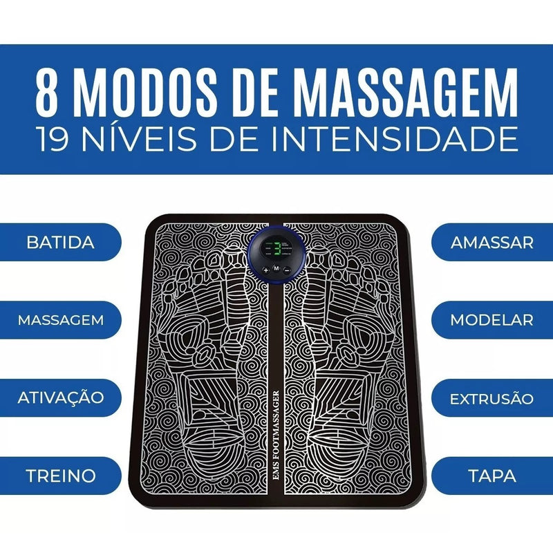 Massageador Relaxante Recarregável Para Pés e Pernas - Tapete Terapêutico